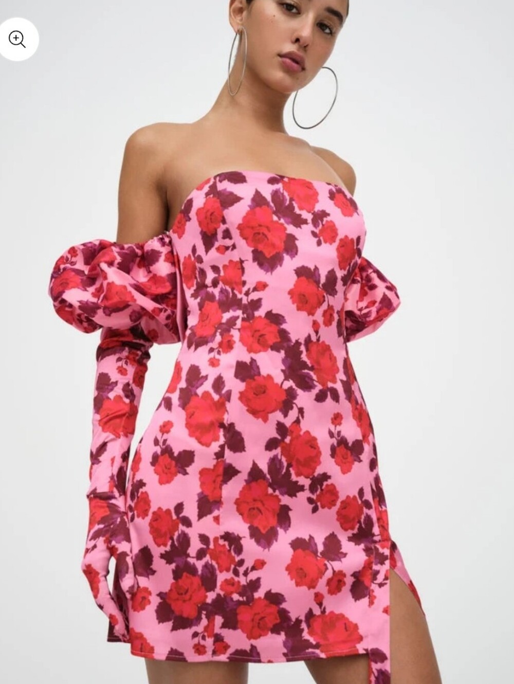 For Love & Lemons Pink Floral Huda Mini Dress Removable Puff Sleeve Gloves Sz XS